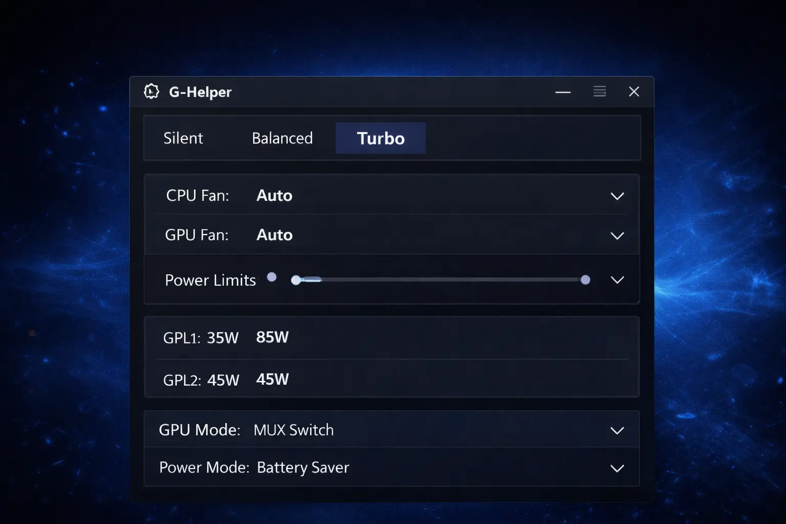 G-Helper interface on an ASUS laptop
