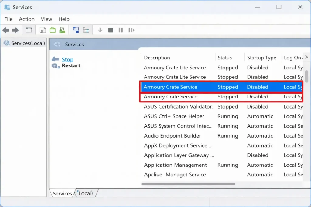 Method Four: Disable Armoury Crate Services (Most Effective)
