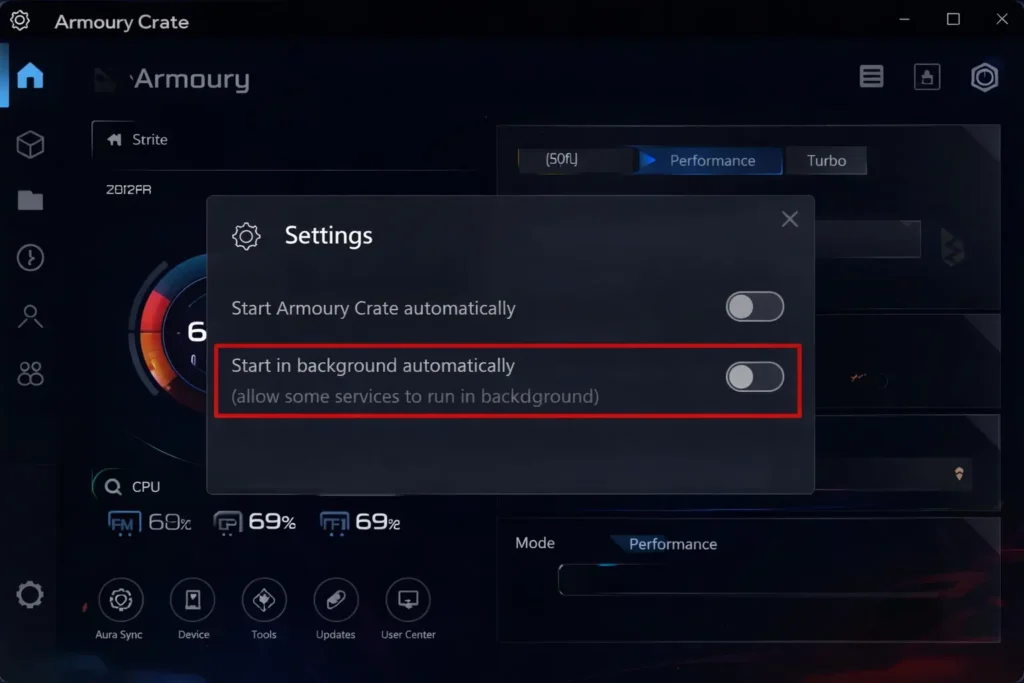 Method Three: Turn Off Auto-Start in Armoury Crate Settings