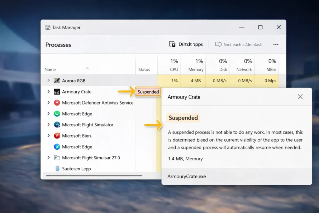 Armoury Crate Is “Suspended” in Task Manager