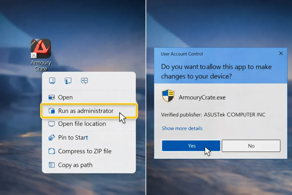 Run Armoury Crate as Administrator